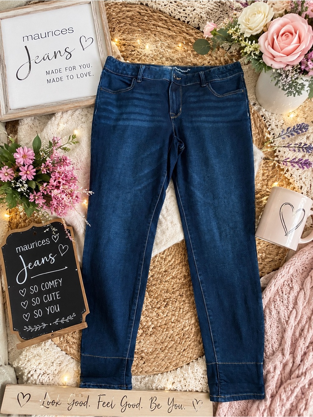 Maurices Women's Skinny Jeans With Red and Black Cuff.